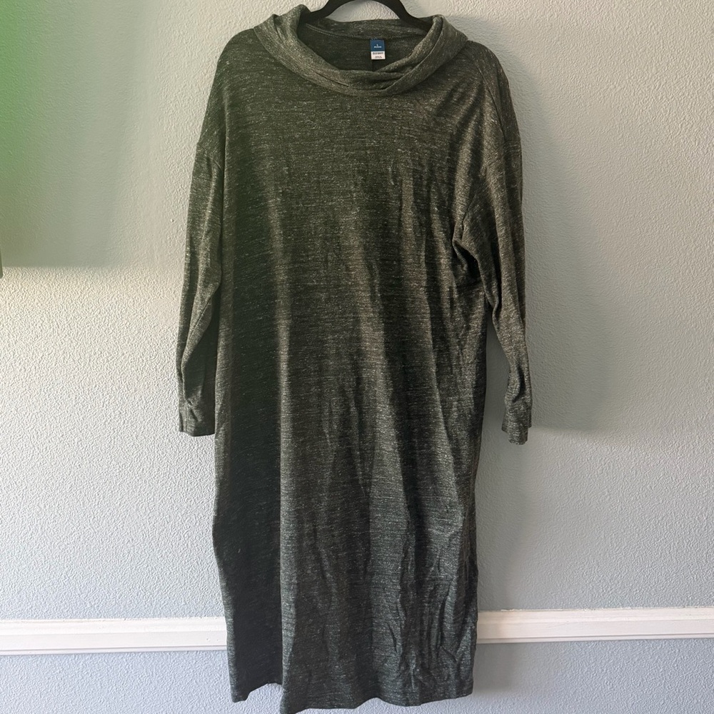 Cozy Green/Gray Cowl Neck Dress